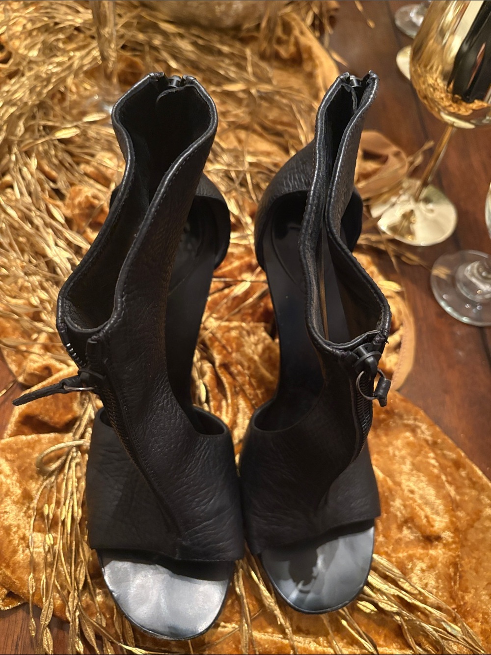 Giuseppe Zanotti Black Open-Toe Zip Ankle Heels